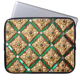 Thai pattern inside wall of Thai templethailand, a Laptop Sleeve
