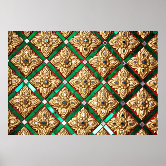 Thai pattern inside wall of Thai templethailand, a Poster (Front)