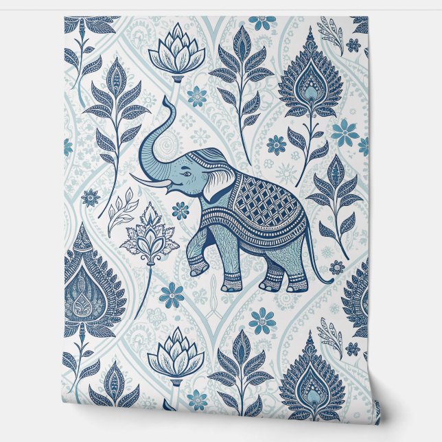 Thai pattern pastel colour elephant wallpaper (Unrolling)