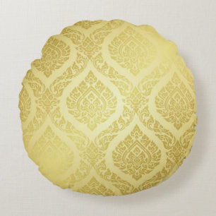 Thai Pattern supreme gold backgroundthai, pattern, Round Cushion