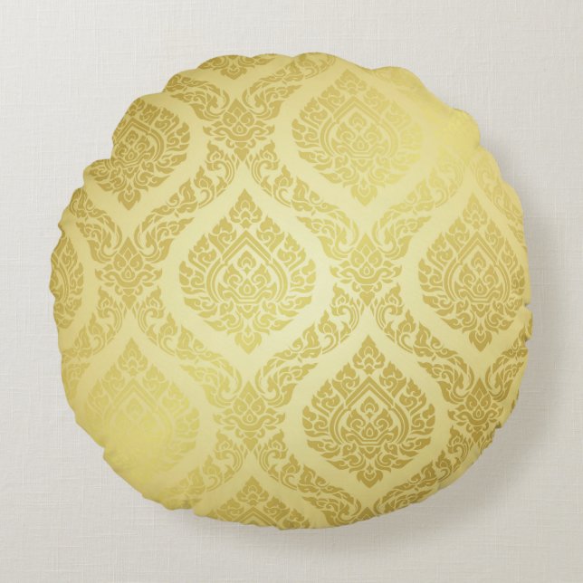 Thai Pattern supreme gold backgroundthai, pattern, Round Cushion (Front)