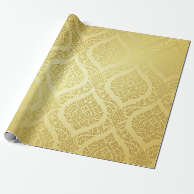 Thai Pattern supreme gold backgroundthai, pattern, Wrapping Paper (Unrolled)