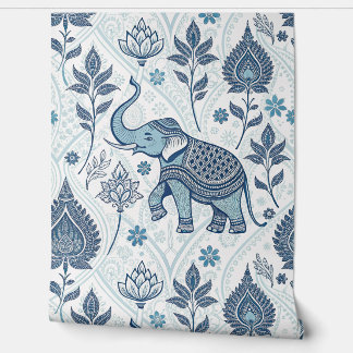 Thai pattern with pastel coloured elephant wallpaper