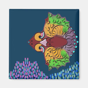 Thai Script Abstract Fish Art   Square Magnet