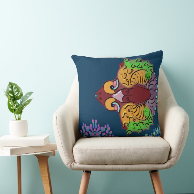 Thai Script Abstract Fish Art | Throw Pillow (Chair)