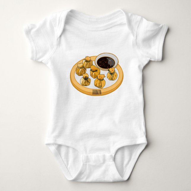 Thai shrimp purse cartoon illustration  baby bodysuit (Front)