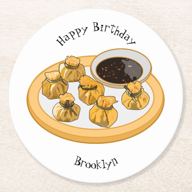 Thai shrimp purse cartoon illustration round paper coaster (Front)