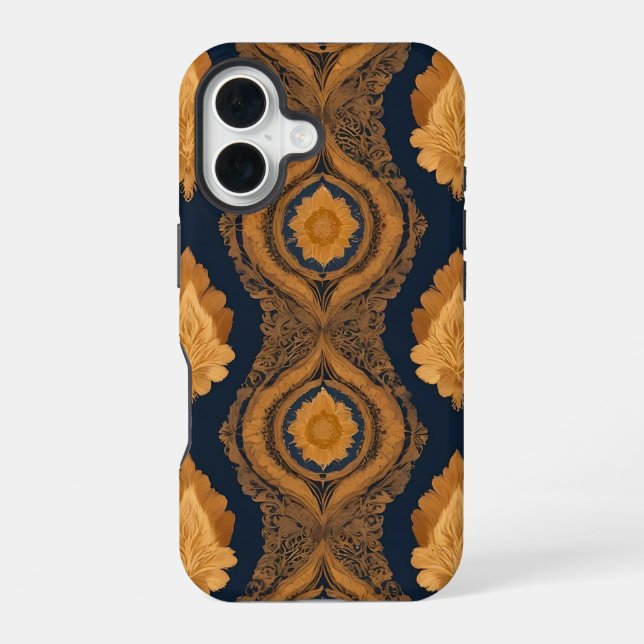 Thai Silk inspired Pattern in Gold iPhone 16 Case (Back)
