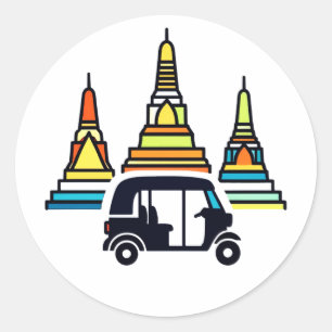 Thai Temples And Tuk Tuks Classic Round Sticker