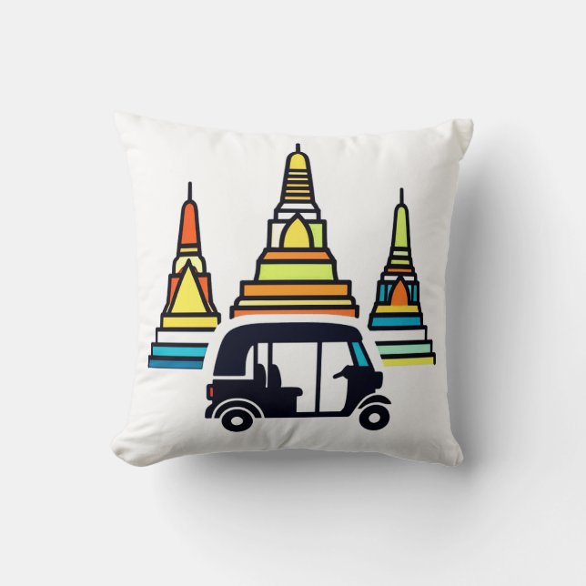 Thai Temples And Tuk Tuks Cushion (Front)