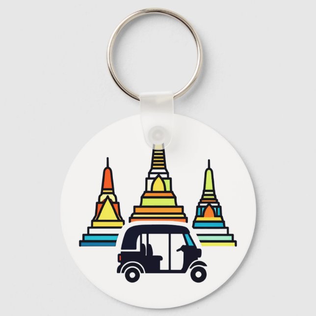 Thai Temples And Tuk Tuks Key Ring (Front)