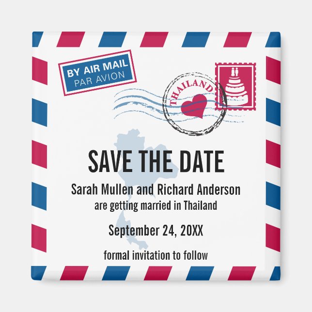 Thailand Air Mail Wedding Save the Date Magnet (Front)