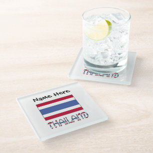 Thailand and Thai Flag Personalised Glass Coaster
