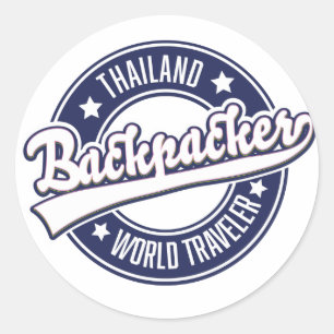 Thailand Backpacker World Traveler logo Classic Round Sticker