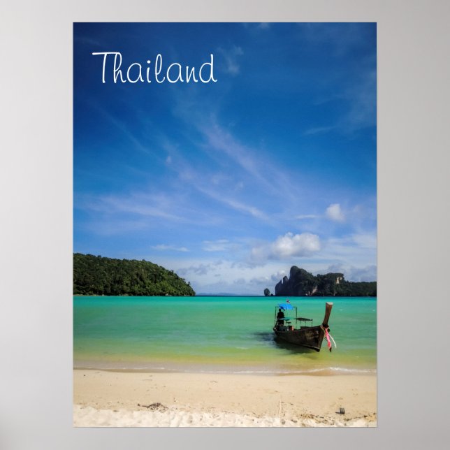 Thailand Beach Photo with Fishing Boat Poster (Front)