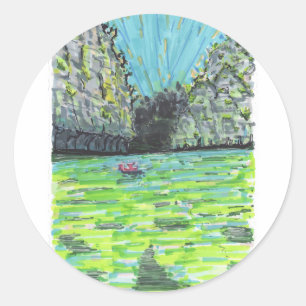 Thailand colourful waterscape classic round sticker