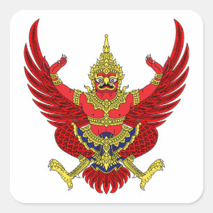 Thailand country coat arms symbol emblem flag square sticker