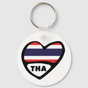 Thailand Country Code Flag Heart Keyring, THA Key Ring