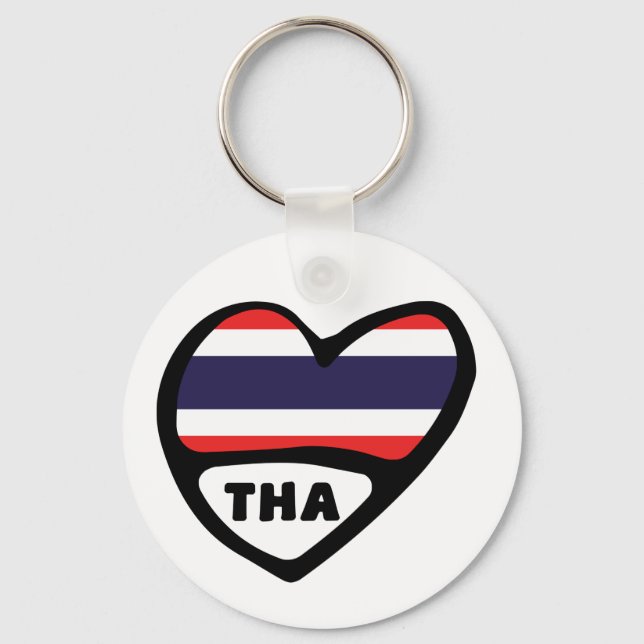Thailand Country Code Flag Heart Keyring, THA Key Ring (Front)