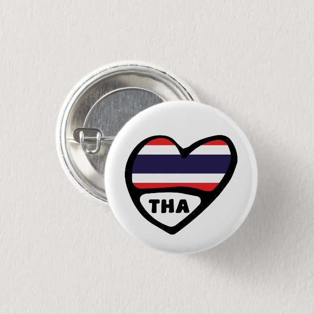 Thailand Country Code Flag Heart Pin Badge, THA (Front & Back)