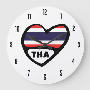Thailand Country Code THA Flag Heart Large Clock