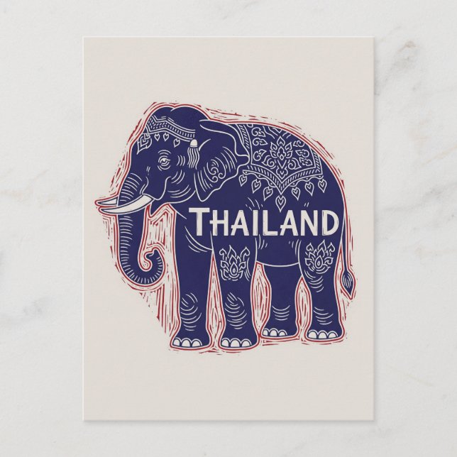 Thailand Elephant Block Print Postcard (Front)