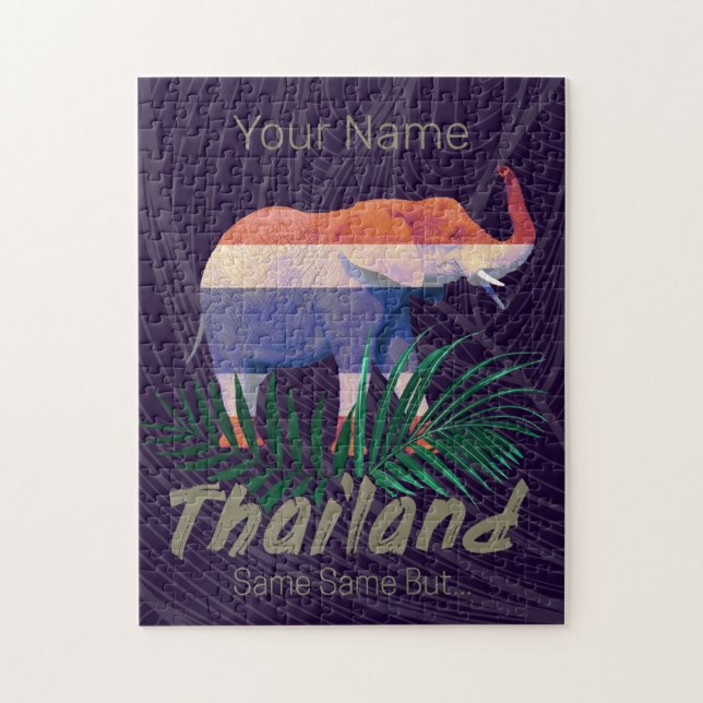 Thailand Elephant Flag Jungle Leaves Thai Souvenir Jigsaw Puzzle (Vertical)