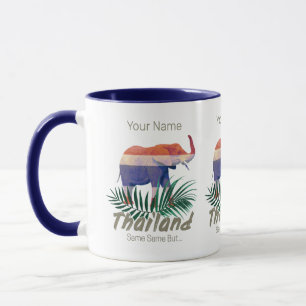Thailand Elephant Flag Jungle Leaves Thai Souvenir Mug