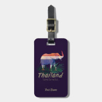 Thailand Elephant with Flag and Jungle leaves