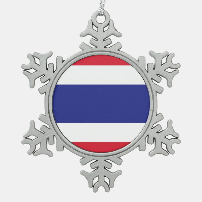 Thailand Flag Emblem Snowflake Pewter Christmas Ornament (Front)