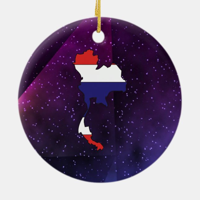 thailand Flag Map on abstract space background Ceramic Tree Decoration (Back)