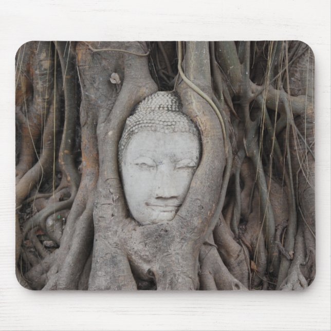 Thailand Head of Buddha surrounded by trees Mouse Pad (Front)