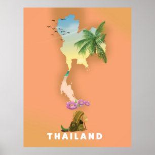 Thailand illustrated map poster