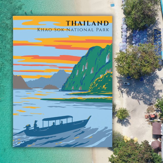 Thailand Khao Sok National Park Travel Art Deco Postcard (Creator Uploaded)