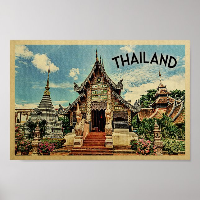 Thailand Poster Vintage Travel Thai Temple (Front)