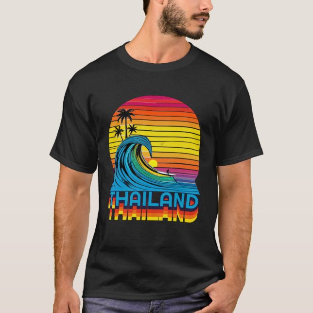 Thailand Retro Throwback Surf & Thai Beach Souveni T-Shirt (Front)