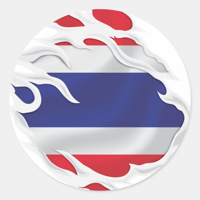 Thailand Ripped Flag Classic Round Sticker (Front)