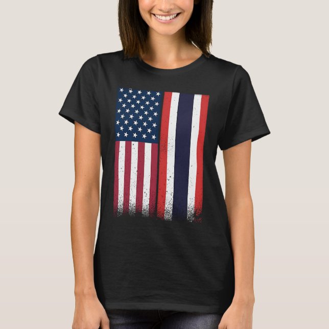 Thailand  Thai American Flags Proud USA Thailand T-Shirt (Front)