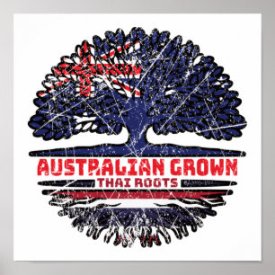 Thailand Thai Australian Australia Tree Roots Flag Poster