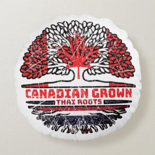 Thailand Thai Canadian Canada Tree Roots Flag Round Cushion