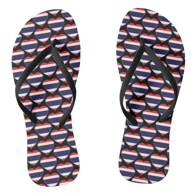 Thailand Thai Flag Colours Hearts Pattern Thongs (Footbed)