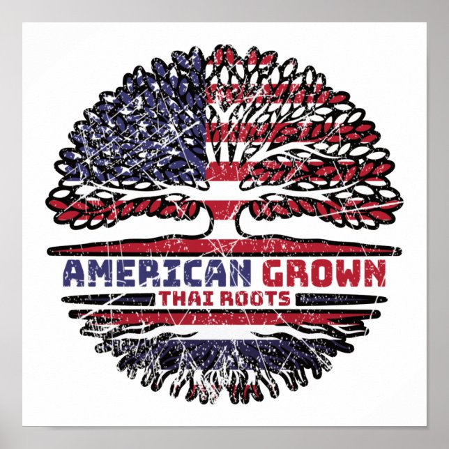 Thailand Thai US American USA United States Tree Poster (Front)