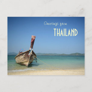 thailand traditional long transportation boat postcard