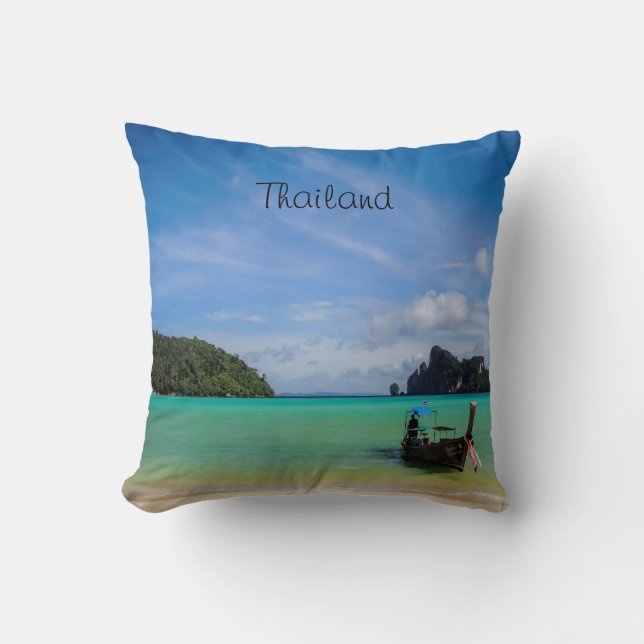 Thailand Travel Beach Photo with Fishing Boat Cushion (Front)