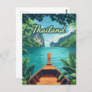 Thailand Tropical Island Long Tail Boat Vintage  Postcard