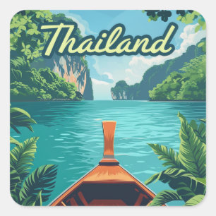 Thailand Tropical Island Long Tail Boat Vintage  Square Sticker