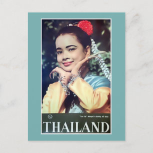 Thailand Vintage Thai Lady Travel Poster Postcard