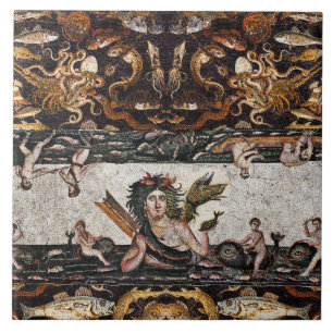 THALASSA SEA GODDESS,SNAKE DRAGON ,DOLPHINS,FISHES CERAMIC TILE