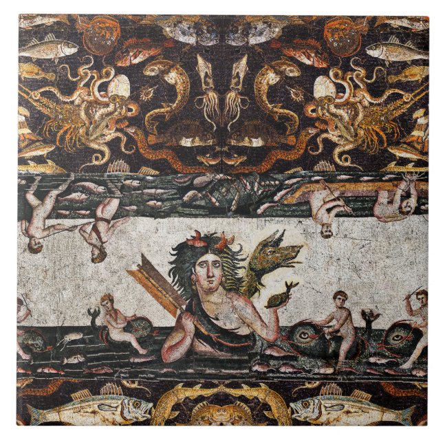 THALASSA SEA GODDESS,SNAKE DRAGON ,DOLPHINS,FISHES CERAMIC TILE (Front)