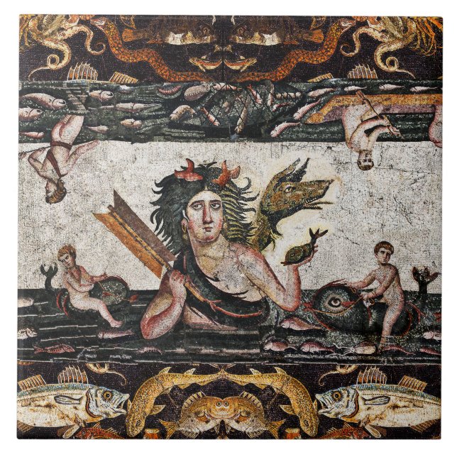 THALASSA SEA GODDESS,SNAKE DRAGON ,DOLPHINS,FISHES CERAMIC TILE (Front)